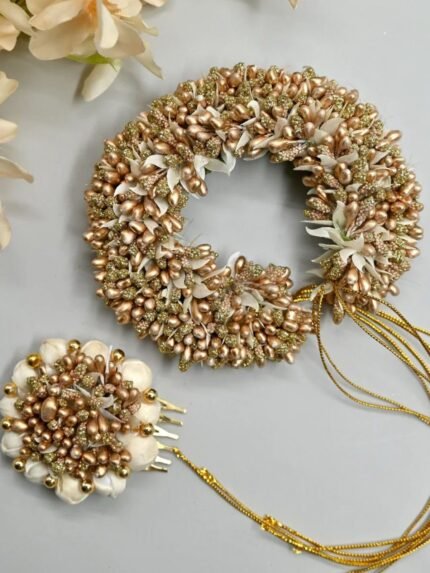 Handmade Pollen Bridal Veni with Jasmine Pollen Comb